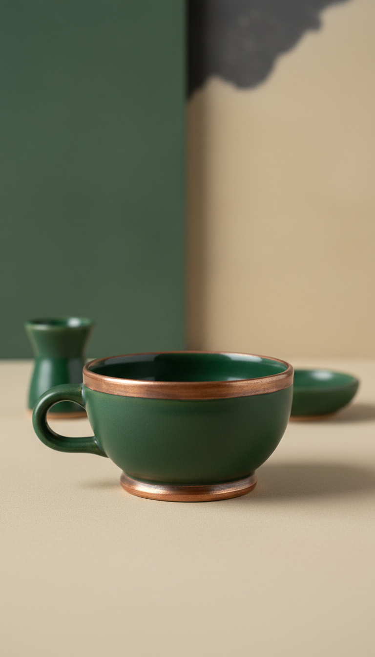 Ceramic Shaving Bowl With Copper Trim